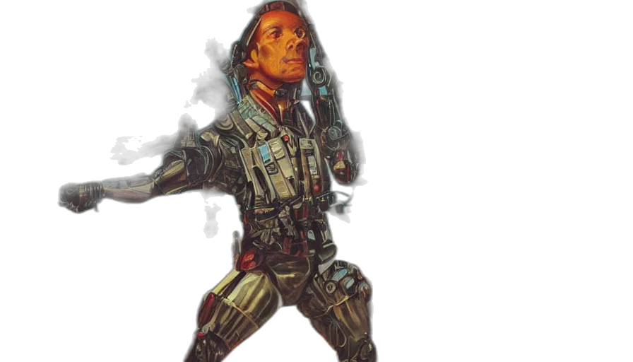 robot, jacket, concept art, cyberpunk, comic book art, fantasy art, outer space, album transparent PNG cut-out
