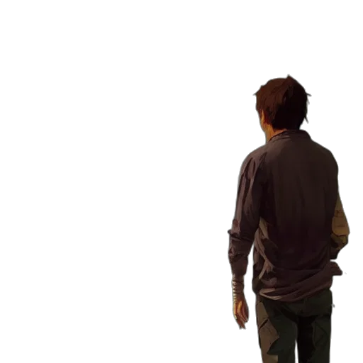 jacket, robot, staff, face, concept art, photorealistic, 3d render, pixel art transparent PNG cut-out