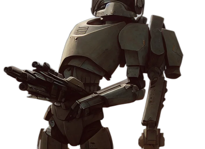 robot, weapon, staff, concept art, 3d render, pixel art, comic book art, earth tones transparent PNG cut-out