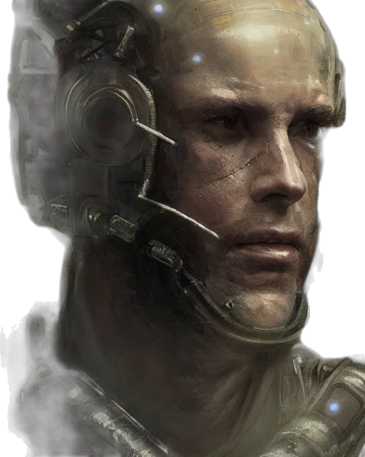 face, robot, concept art, cyberpunk, photorealistic, comic book art, outer space, earth tones transparent PNG cut-out