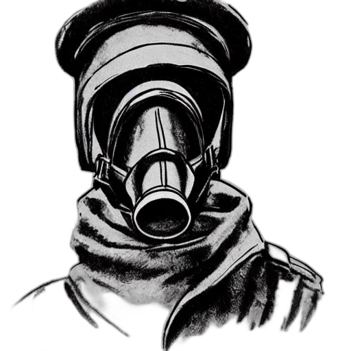 mask, jacket, face, weapon, concept art, comic book art, pencil sketch, photorealistic transparent PNG cut-out