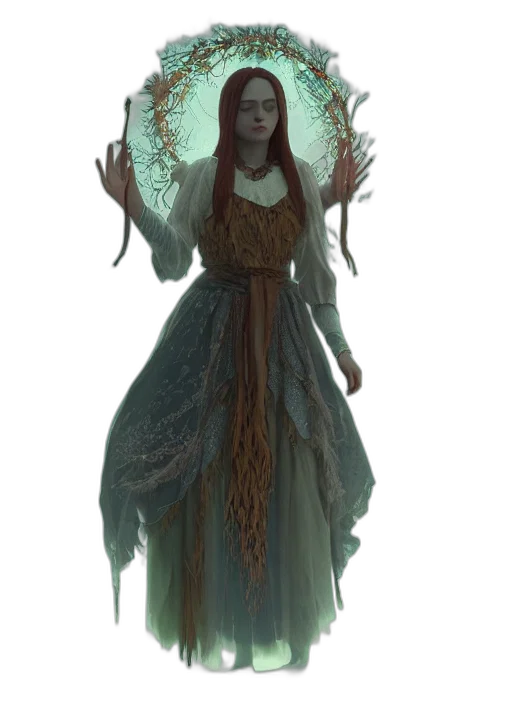 dress, staff, creature, concept art transparent PNG cut-out