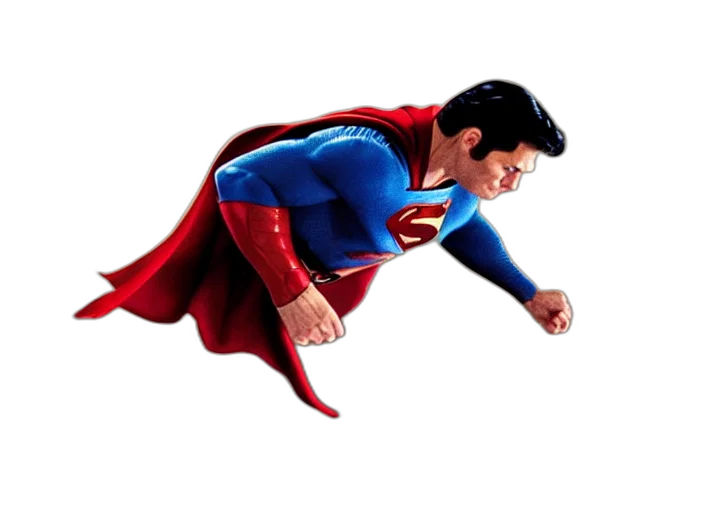 3d render, concept art, comic book art, photorealistic, film, still, superman, skinny transparent PNG cut-out
