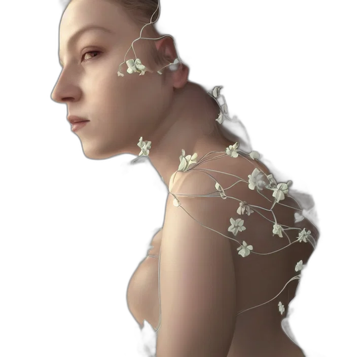 dress, crown, flower, jewelry, photorealistic, fantasy art, concept art, 3d render transparent PNG cut-out