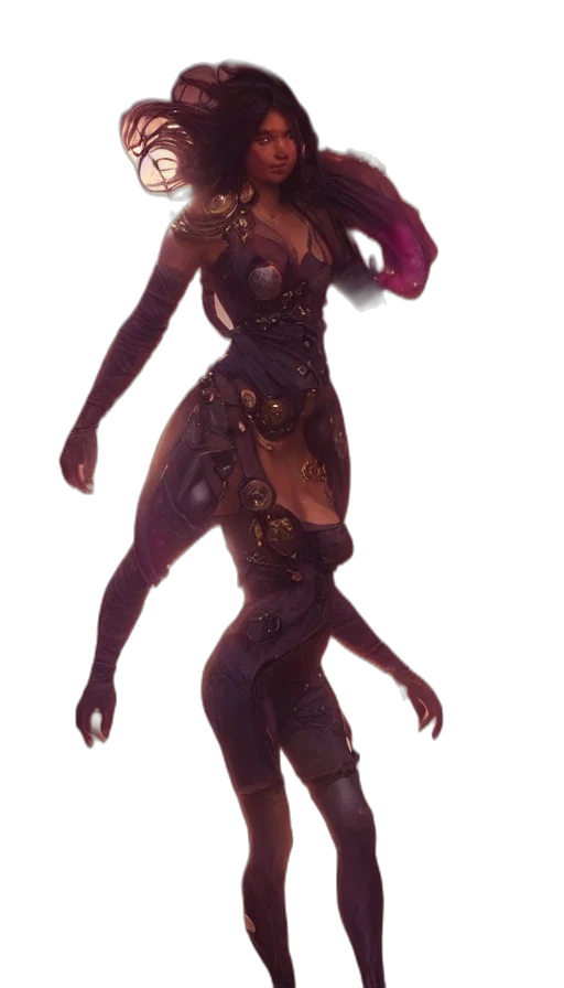 dress, creature, staff, concept art transparent PNG cut-out