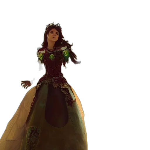 dress, crown, concept art, fantasy art, 3d render, comic book art, green, dark transparent PNG cut-out