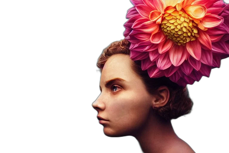 crown, face, flower, mask, photorealistic, concept art, 3d render, fantasy art transparent PNG cut-out