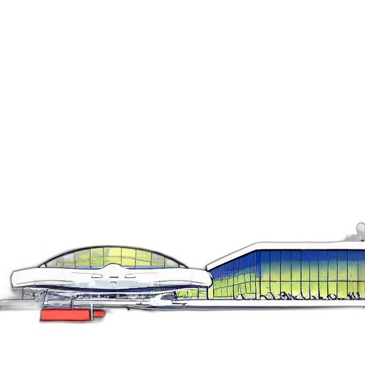 building, concept art, 3d render, photorealistic, neon, cartoon, scene, airport transparent PNG cut-out