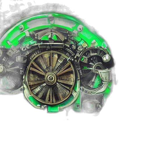 car, jewelry, weapon, robot, 3d render, concept art, photorealistic, green transparent PNG cut-out
