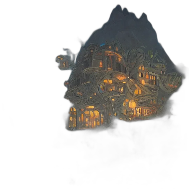 building, mask, crown, concept art, fantasy art, pixel art, 3d render, fog transparent PNG cut-out