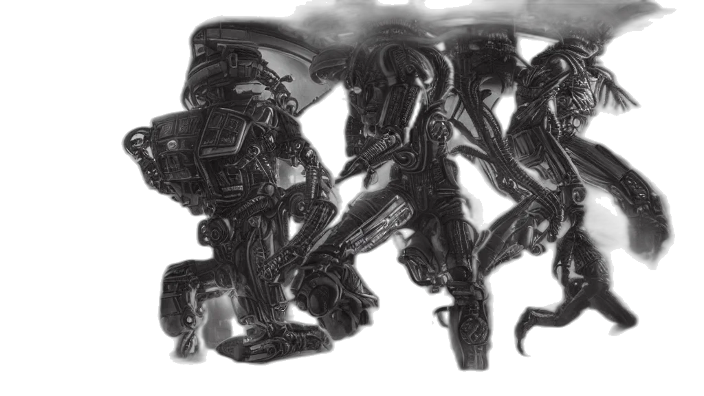 robot, creature, concept art, pencil sketch, comic book art, fantasy art, outer space, fog transparent PNG cut-out
