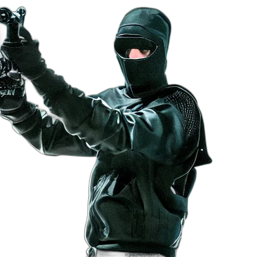 jacket, weapon, staff, mask, concept art, comic book art, photorealistic, eminem transparent PNG cut-out