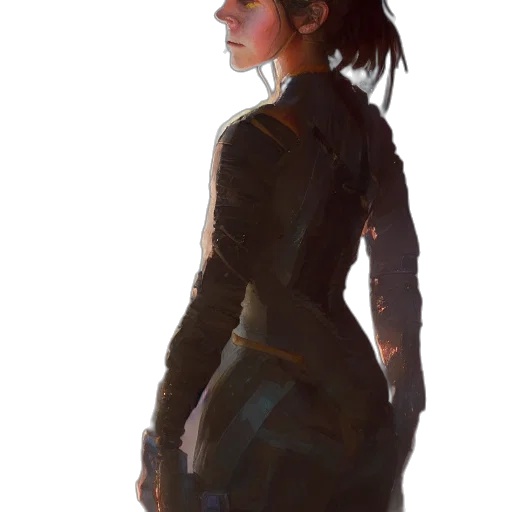 jacket, dress, face, staff, concept art, cyberpunk, fantasy art, photorealistic transparent PNG cut-out