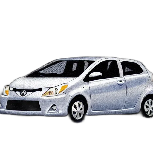 car, 3d render, photorealistic, pointilliest, painting, grey, toyota, yaris transparent PNG cut-out