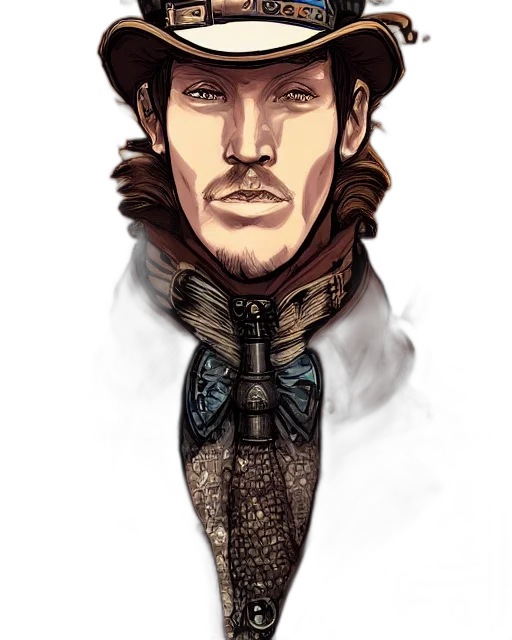 hat, face, sword, fantasy art, comic book art, concept art, watercolor, detailed transparent PNG cut-out