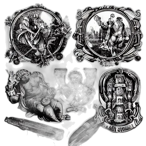 jewelry, concept art, photorealistic, sledgehammer, iconography, engraving, ornaments, alchemy transparent PNG cut-out