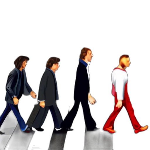 3d render, concept art, pixel art, comic book art, men, walking, crosswalk, abbey transparent PNG cut-out