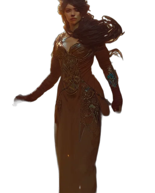 dress, staff, creature, concept art, fantasy art, comic book art, 3d render, dark transparent PNG cut-out