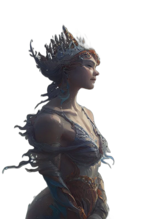 crown, dress, creature, staff, concept art, fantasy art, photorealistic, pixel art transparent PNG cut-out