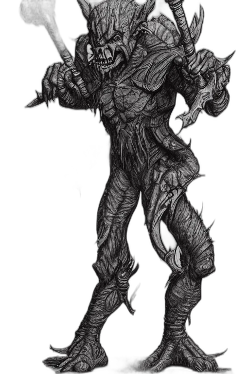 creature, dragon, mask, staff transparent PNG cut-out