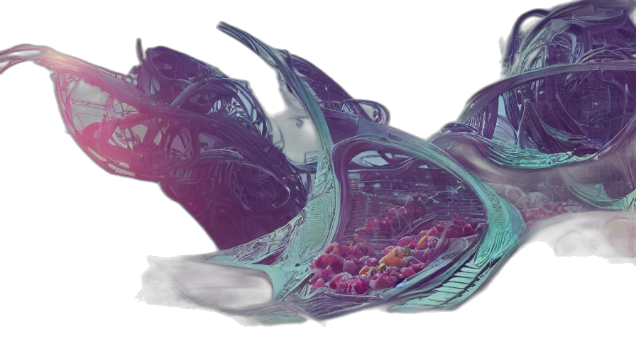 dragon, mask, food, crown, vaporwave, 3d render, concept art, photorealistic transparent PNG cut-out