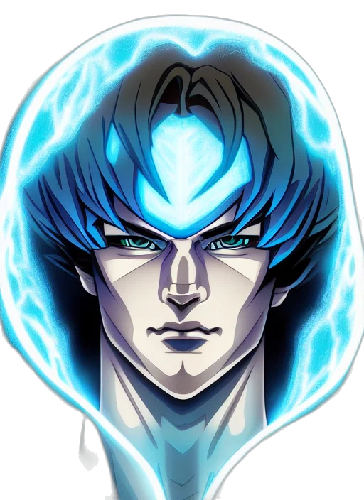 face, staff, comic book art, anime, fantasy art, concept art, blue, symmetry transparent PNG cut-out