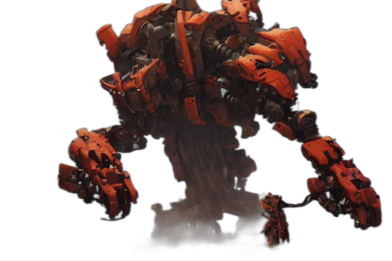 robot, weapon, creature, concept art, 3d render, fantasy art, photorealistic, red transparent PNG cut-out