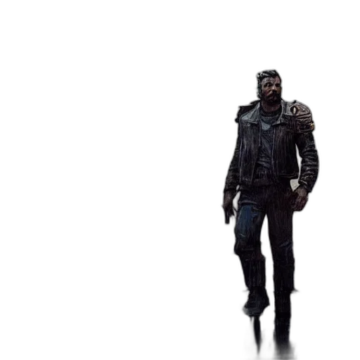 jacket, weapon, staff, concept art, 3d render, cyberpunk, pixel art, dark transparent PNG cut-out