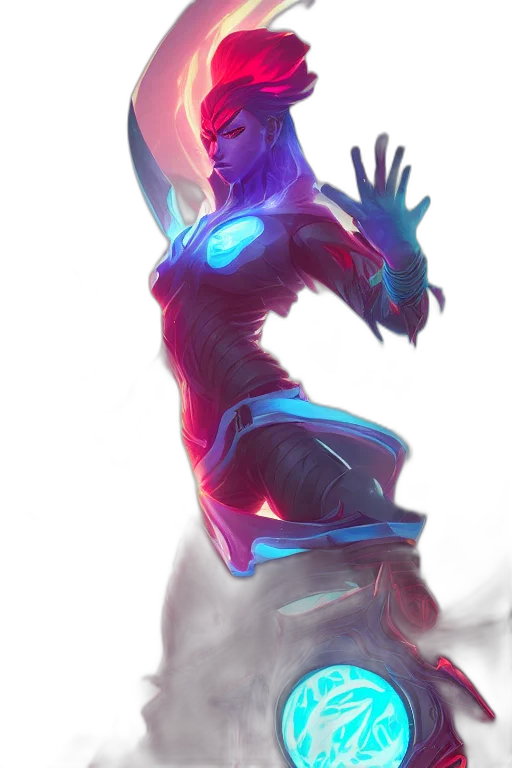 robot, staff, weapon, concept art, fantasy art, cyberpunk, comic book art, neon lights transparent PNG cut-out