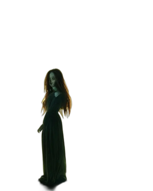 dress, hair, creature, staff transparent PNG cut-out