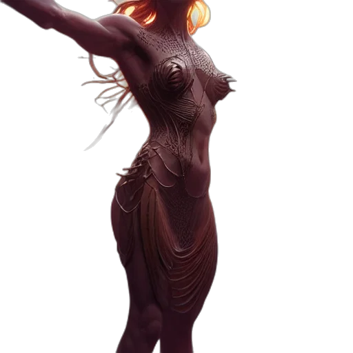 dress, staff, concept art, fantasy art, 3d render, comic book art, dark, earth tones transparent PNG cut-out
