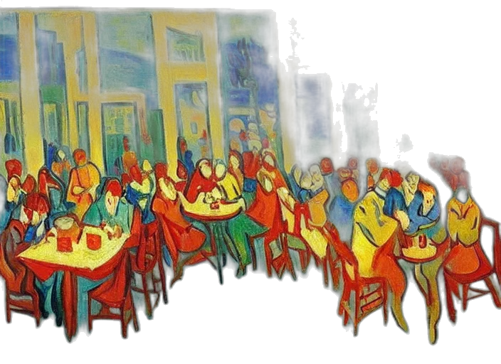 concept art, oil painting, watercolor, photorealistic, city street, fire, cafe, scene transparent PNG cut-out