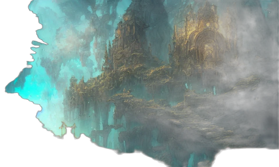 dragon, sword, concept art, fantasy art, 3d render, fog, underwater, forest transparent PNG cut-out