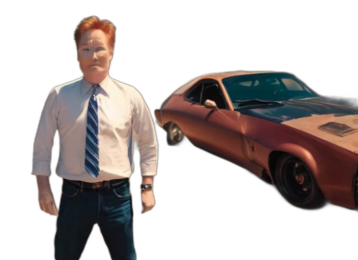 car, 3d render, concept art, cartoon, photorealistic, conan, brien, brian transparent PNG cut-out
