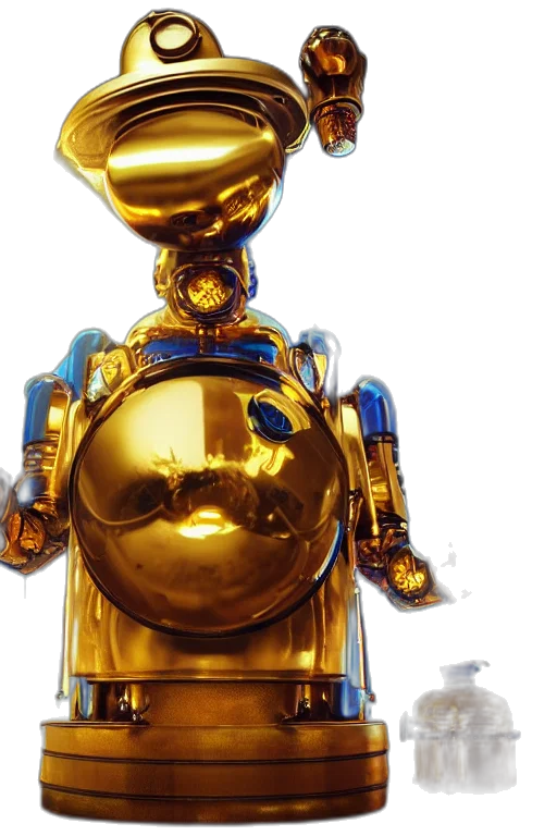 robot, concept art, 3d render, golden, portrait, photo, huge, blue transparent PNG cut-out