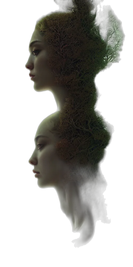 crown, hair, face, tree transparent PNG cut-out