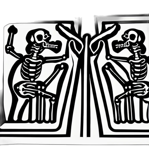 concept art, monochrome, two, praying, skeletons, kneeling, facing, each transparent PNG cut-out