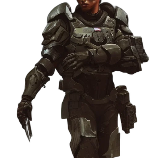 robot, weapon, jacket, face transparent PNG cut-out