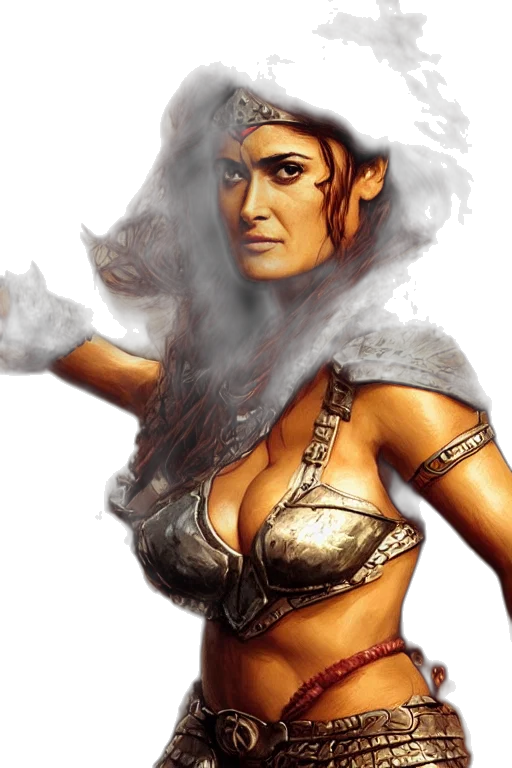 fantasy art, concept art, comic book art, photorealistic, fire, golden, portrait, salma transparent PNG cut-out