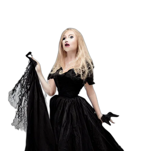 dress, concept art, dark, monochrome, witch, white, black, background transparent PNG cut-out