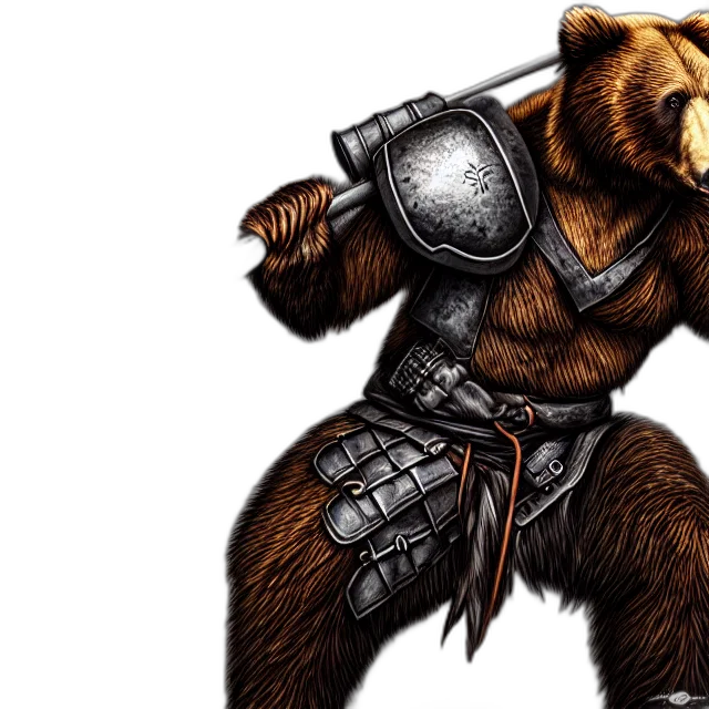 concept art, fantasy art, comic book art, bear, warrior, war, hammer, artgerm transparent PNG cut-out