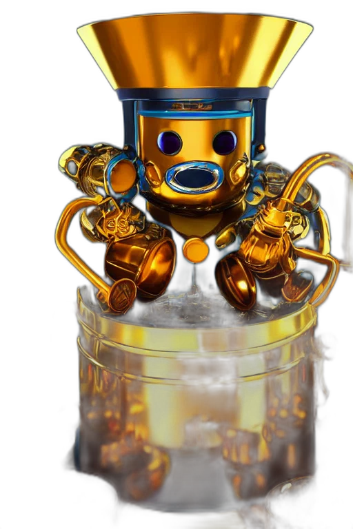 robot, bottle, 3d render, concept art, photorealistic, portrait, photo, giant transparent PNG cut-out