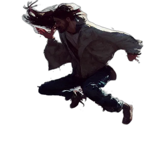 jacket, hair, staff, creature transparent PNG cut-out