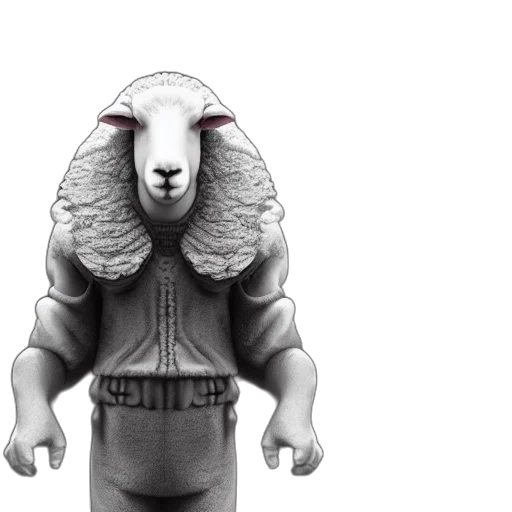 animal, creature, 3d render, concept art, fantasy art, photorealistic, sheep, man transparent PNG cut-out