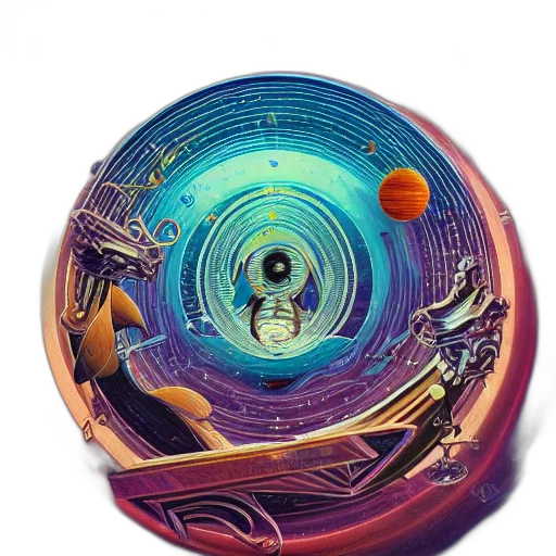 concept art, fantasy art, comic book art, 3d render, outer space, music, spheres, beeple transparent PNG cut-out