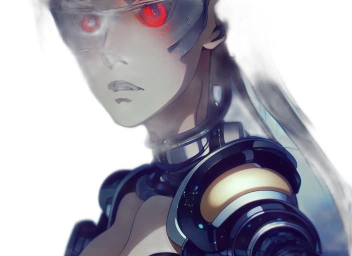robot, face, weapon, mask, cyberpunk, concept art, anime, fantasy art transparent PNG cut-out