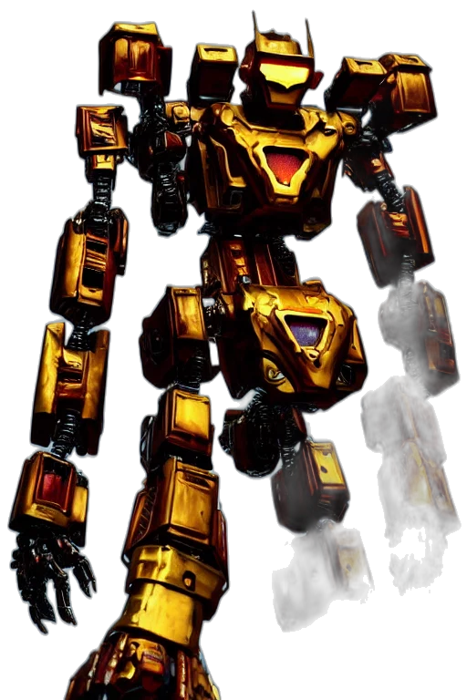 robot, weapon, concept art, 3d render, pixel art, fantasy art, golden, shiny transparent PNG cut-out