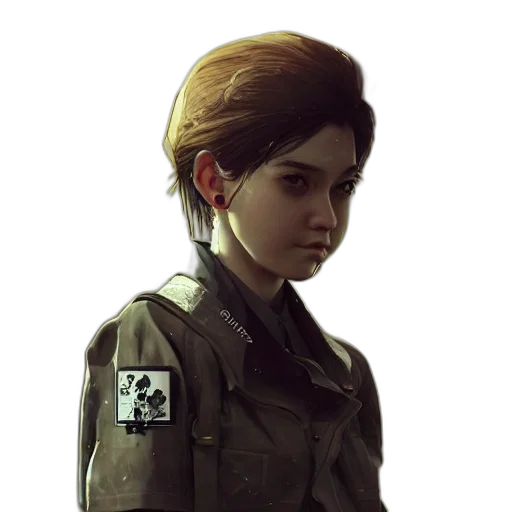 jacket, face, staff, weapon transparent PNG cut-out