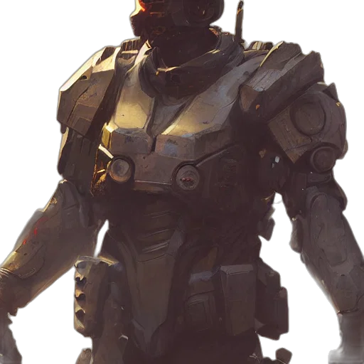 robot, mask, creature, weapon, concept art, cyberpunk, fantasy art, 3d render transparent PNG cut-out