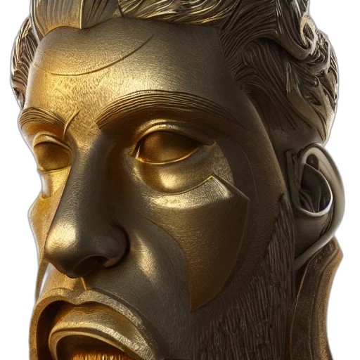 face, mask, crown, 3d render, photorealistic, concept art, fantasy art, golden transparent PNG cut-out